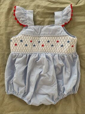 Stitchy Fish Children’s Boutique America Red White Blue Romper Baby 3 Months